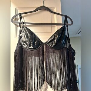 Fashion Bug Black Leather Fringe Top